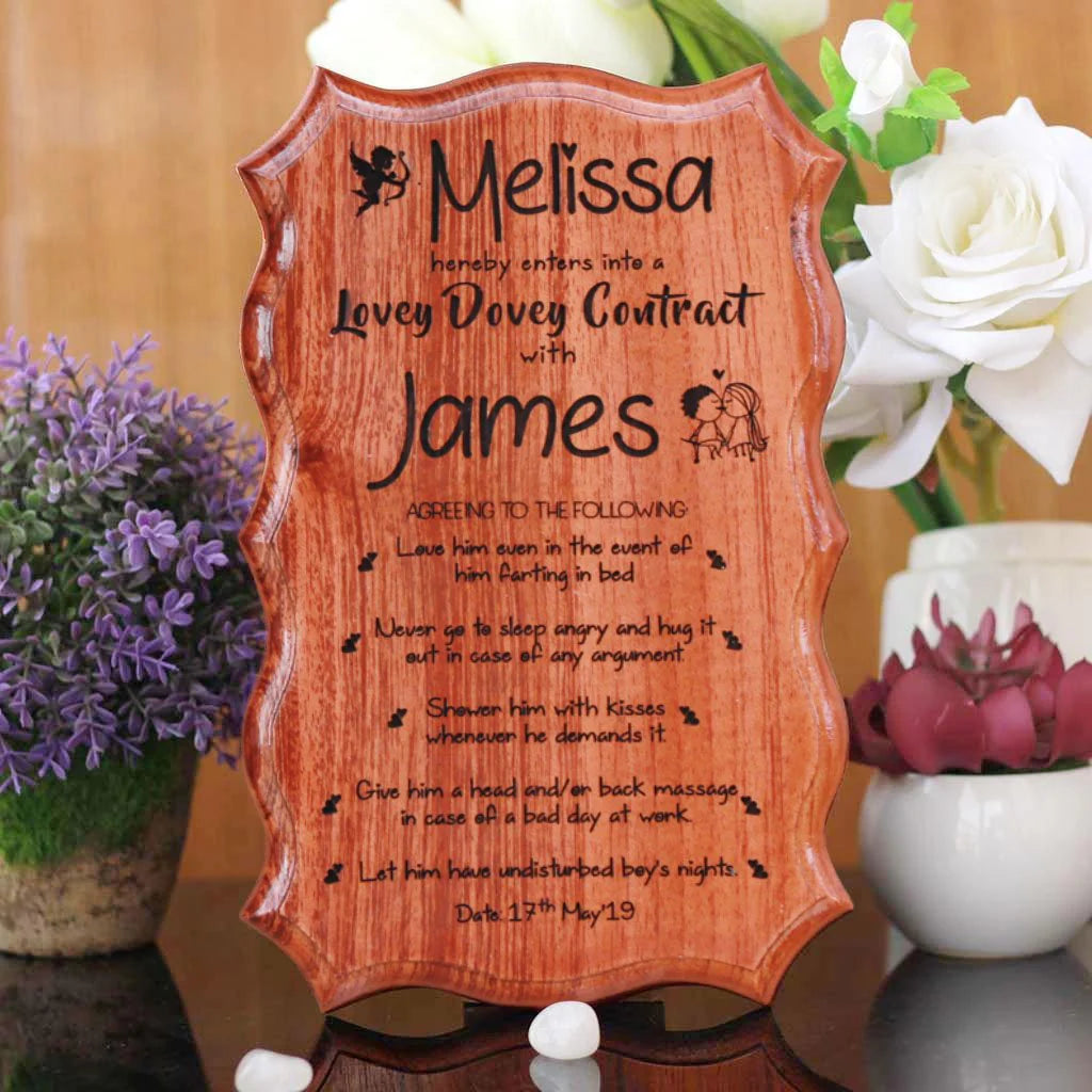 Personalized Wooden Love Contract For Couples